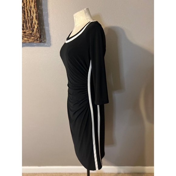 Chaps Ralph Lauren Panel Dress M Medium Black White Stretch Career Washable NEW - Picture 6 of 9